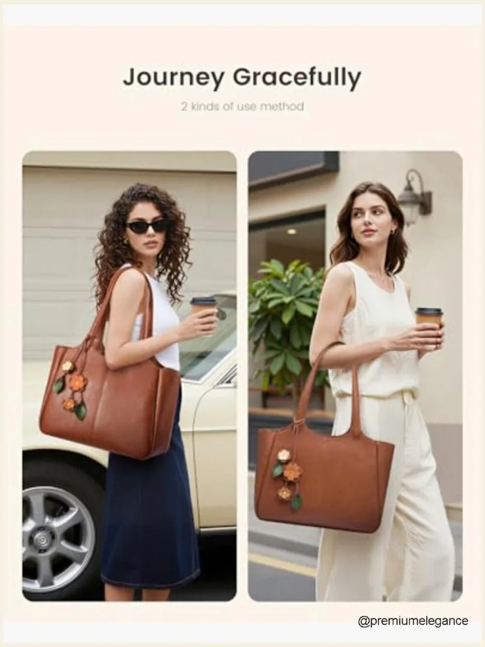Vegan Leather Tote Bag with 40oz Cup Holder - Medium 22L
